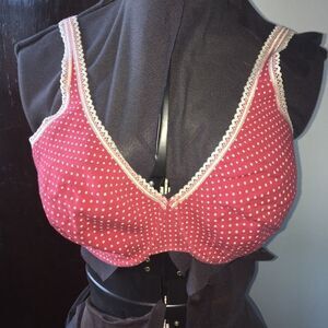Cacique Lace trimmed polka dot barbiecore pink 42DD bra